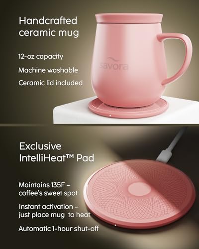 12oz Heated Ceramic Coffee Mug with Lid F981