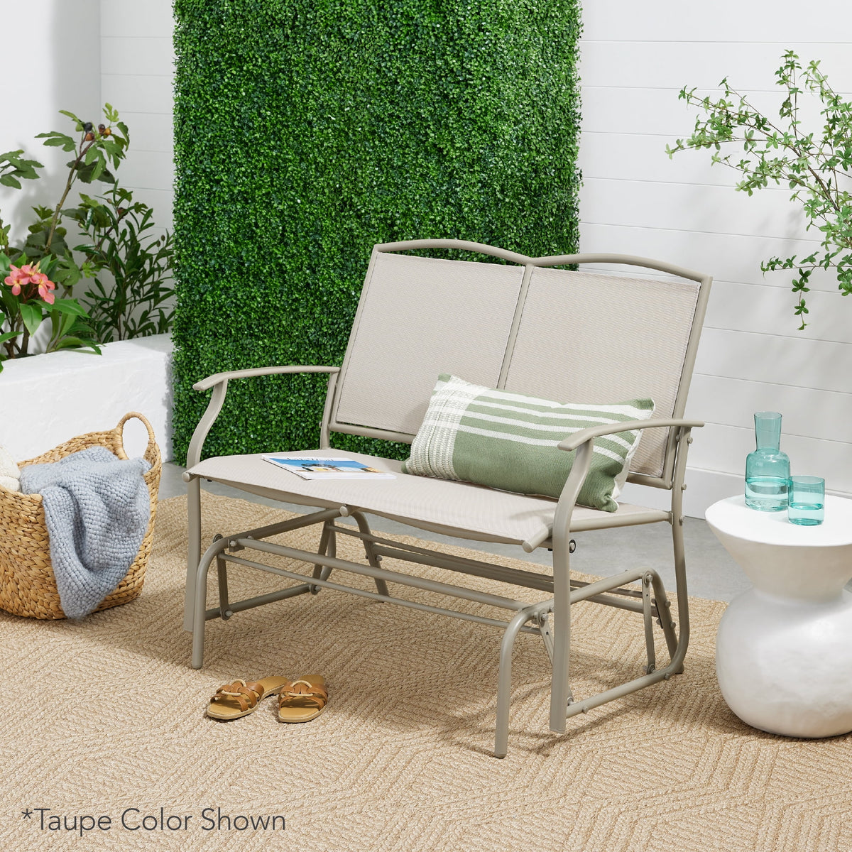 2-Person Outdoor Swing Glider Steel Patio Loveseat Gray K1044