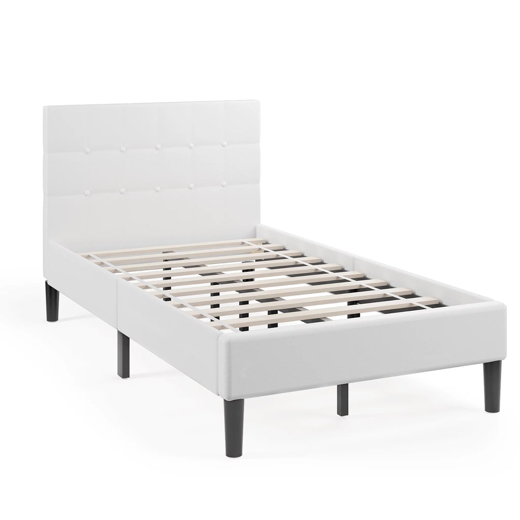 Twin Upholstered Bed Frame with Tufted Headboard Beige Z777