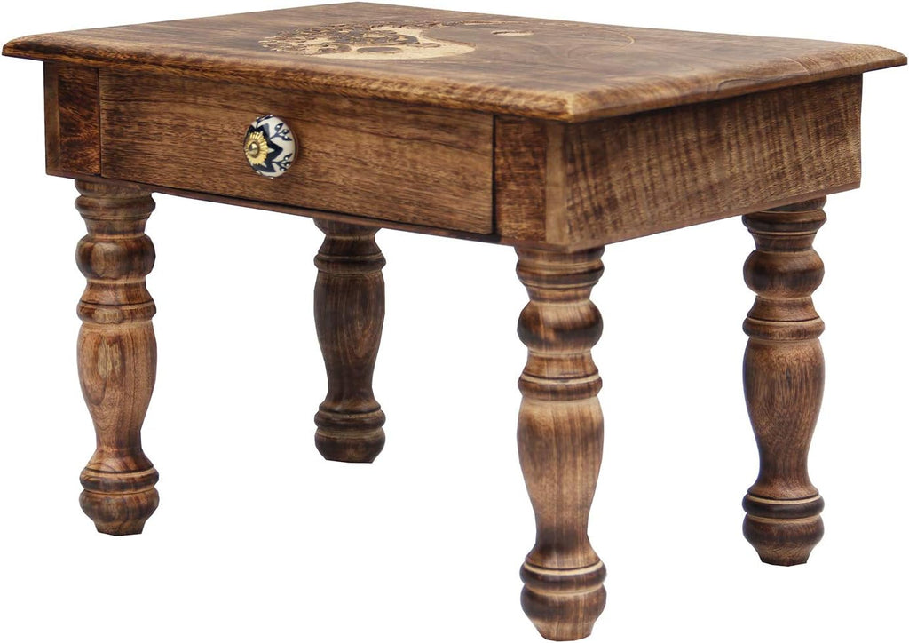 Solid Mango Wood Hand Carved Puja Shrine Altar Meditation Table Y313