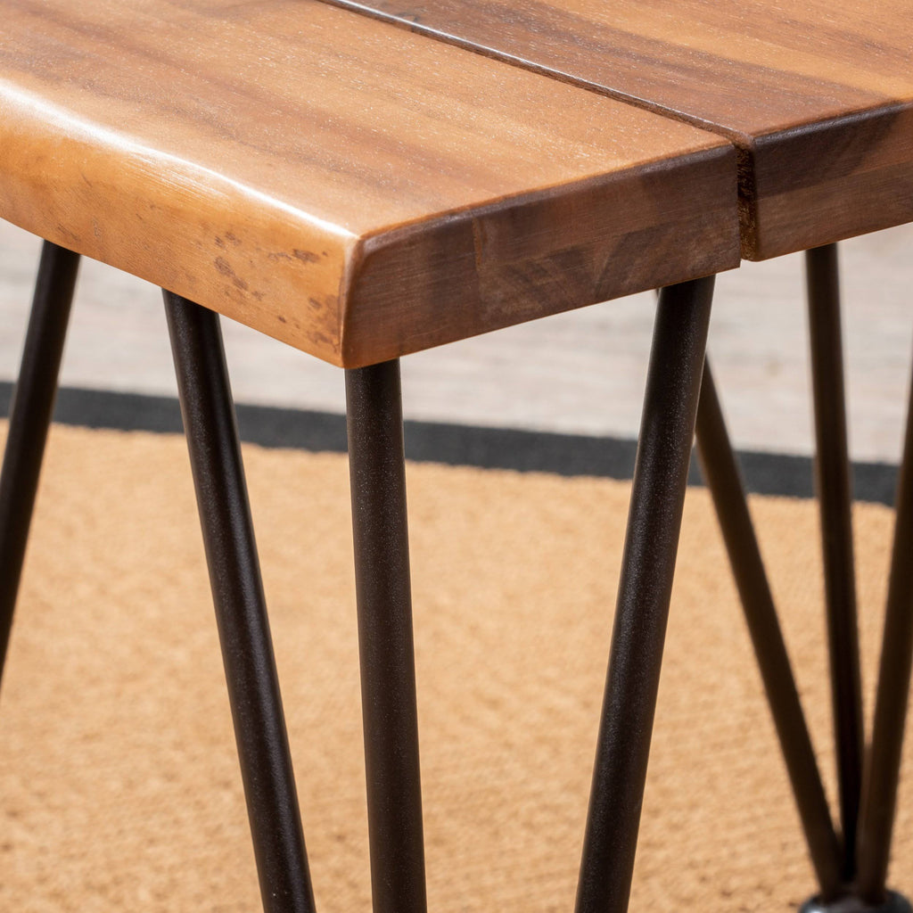 Industrial Iron & Teak Finished Acacia Wood Accent Table Y5255