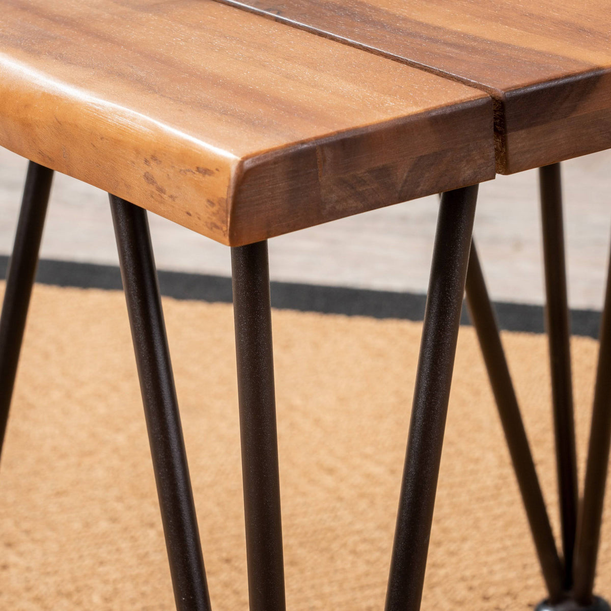 Industrial Iron & Teak Finished Acacia Wood Accent Table Y5255