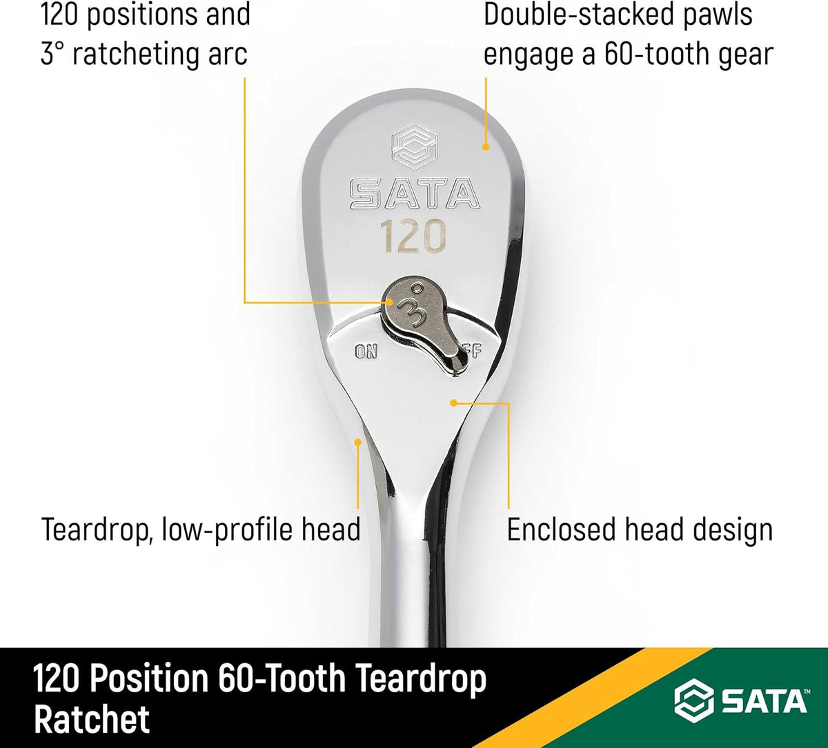 120P Professional Ratchet Set with On/Off Switch and Dual-Pawl 60-Tooth Teardrop Head A2361