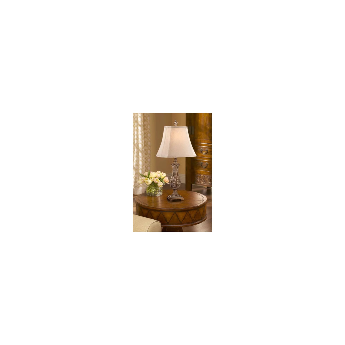 Antique Gold Table Lamp with Off White Rectangular Shade R4972