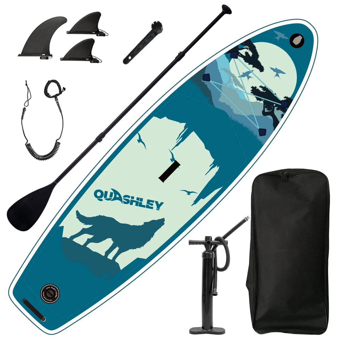 Inflatable Stand Up Paddle Board with 3 Fin, Pump, Safety Leash, Backpack and Paddle Q782369