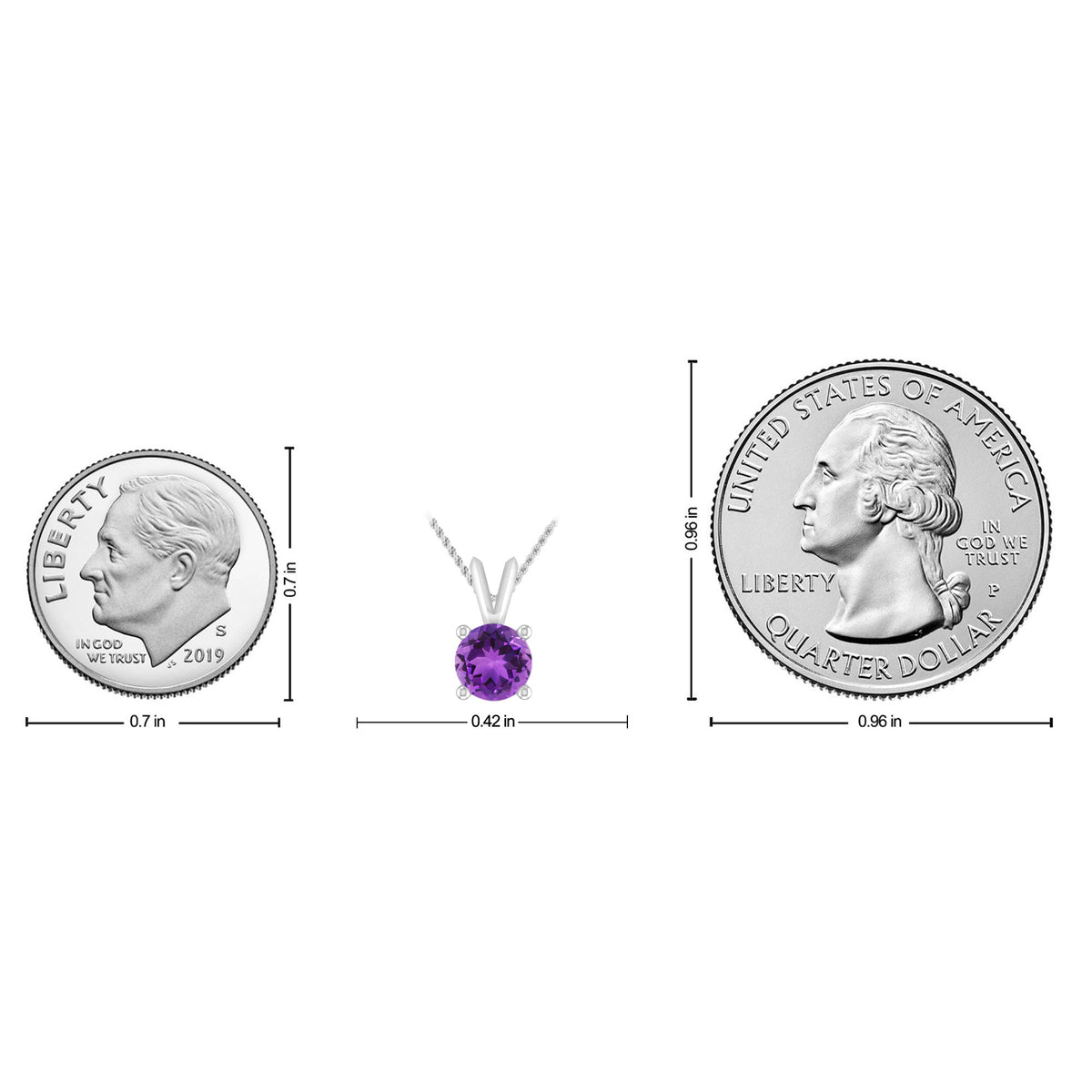 3/4 Carat Round Amethyst 10K White Gold Solitaire Pendant Necklace P300