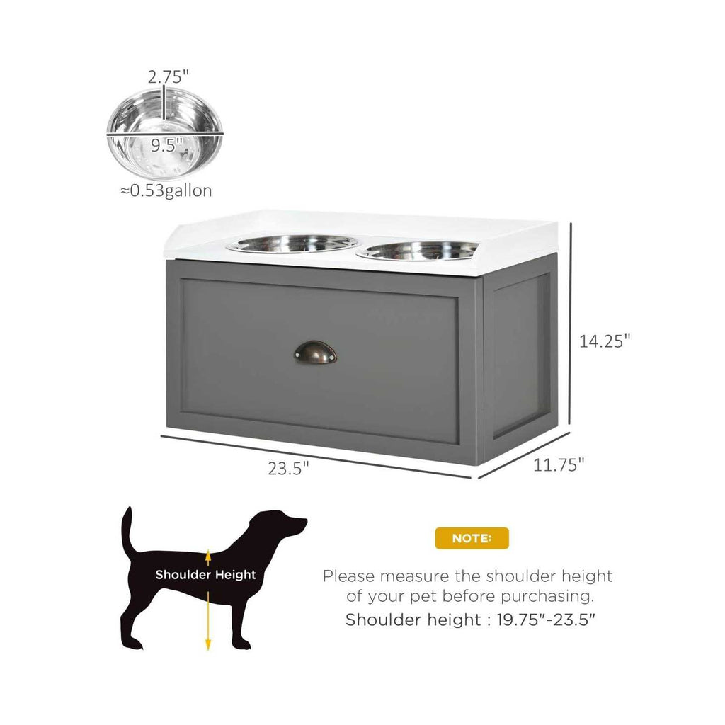 Large Elevated Dog Bowls with Storage Drawer A728