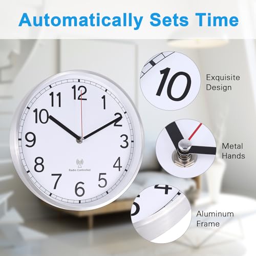 14 Inch Radio Controlled Aluminum Frame Wall Clock S1767