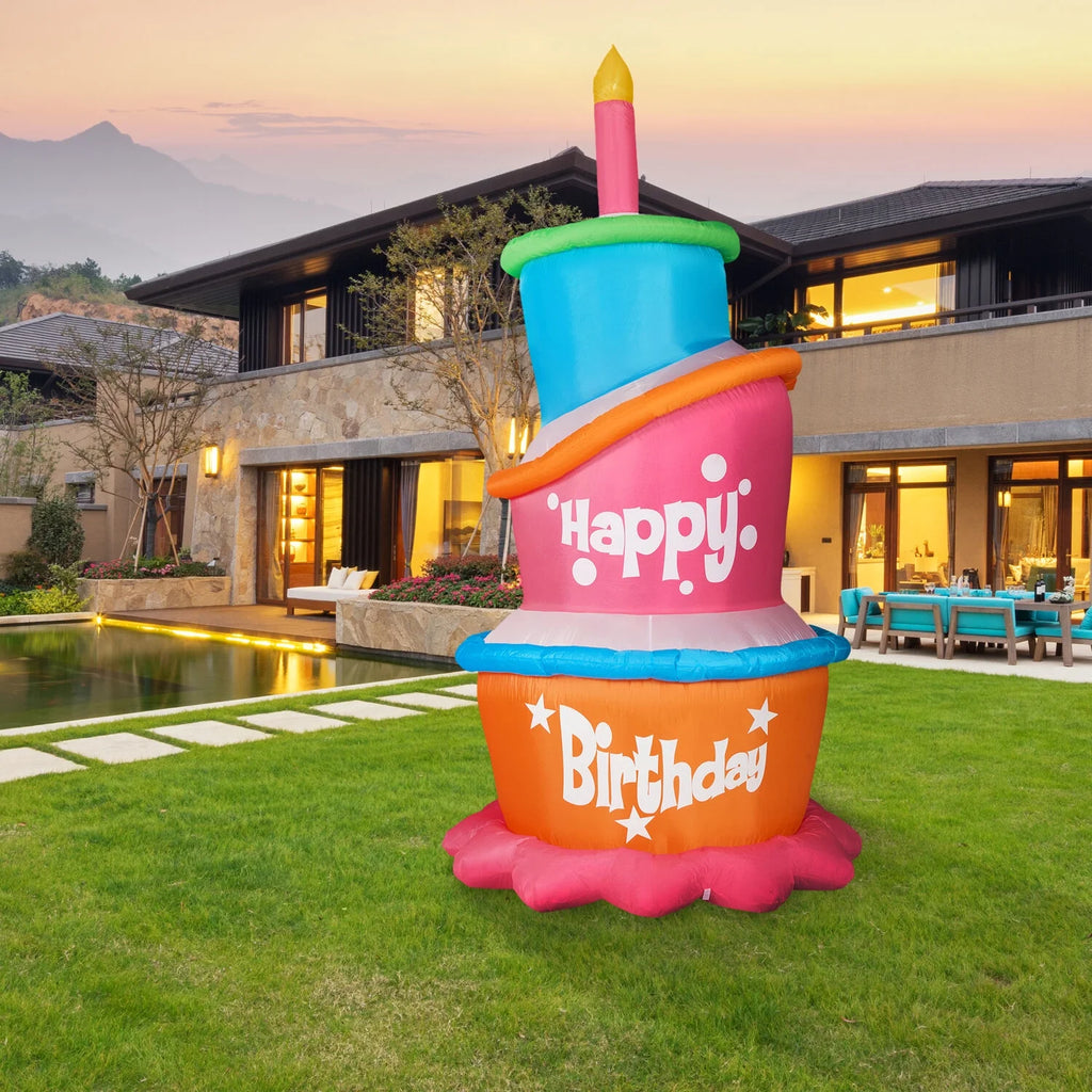 Yard Inflatable Tall Happy Birthday Cake with Faux Candle Blow Up with Lights and Storage Bag 144" K59771