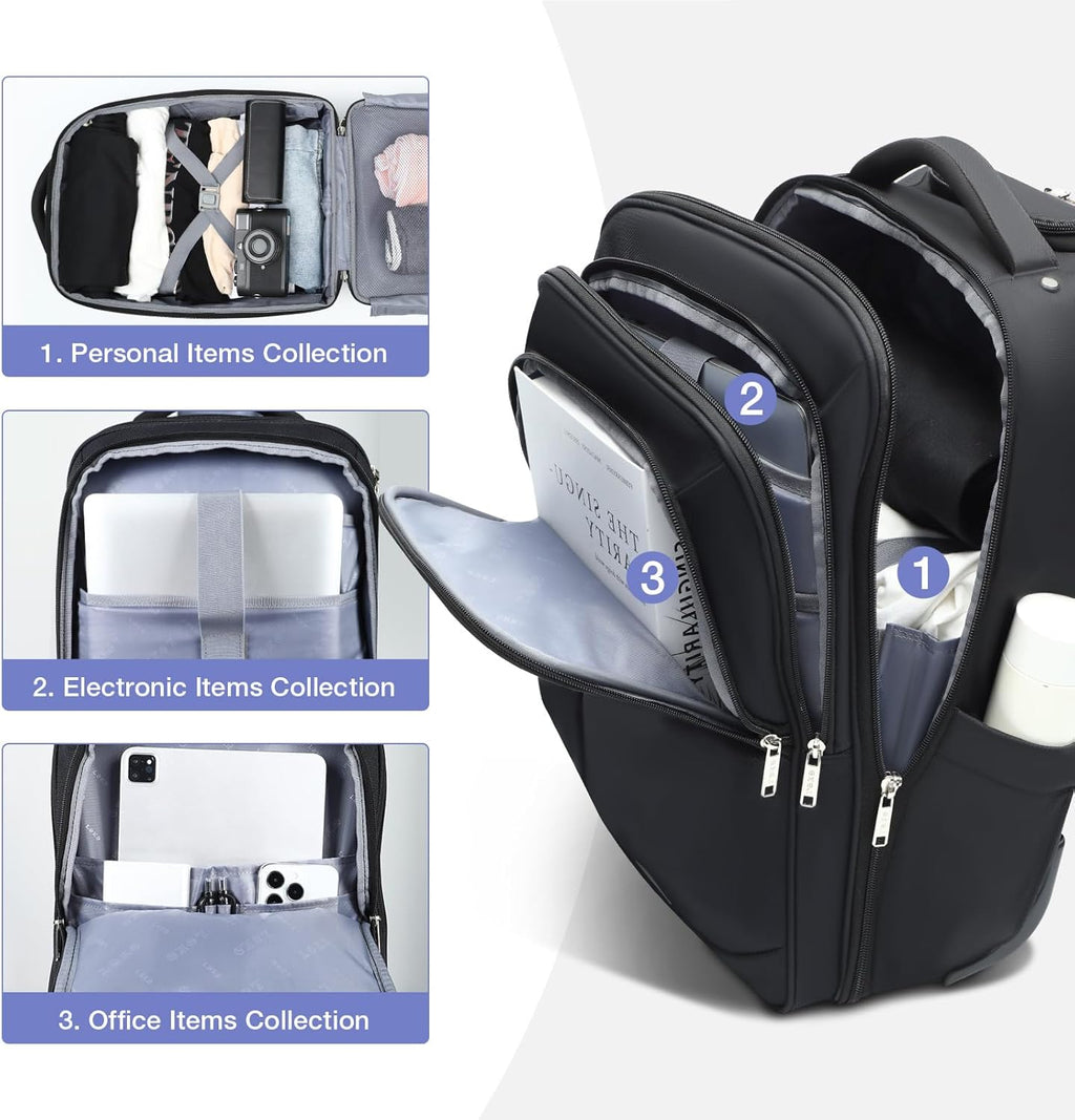 17 Inch Waterproof Black Rolling Backpack with Wheels O5905
