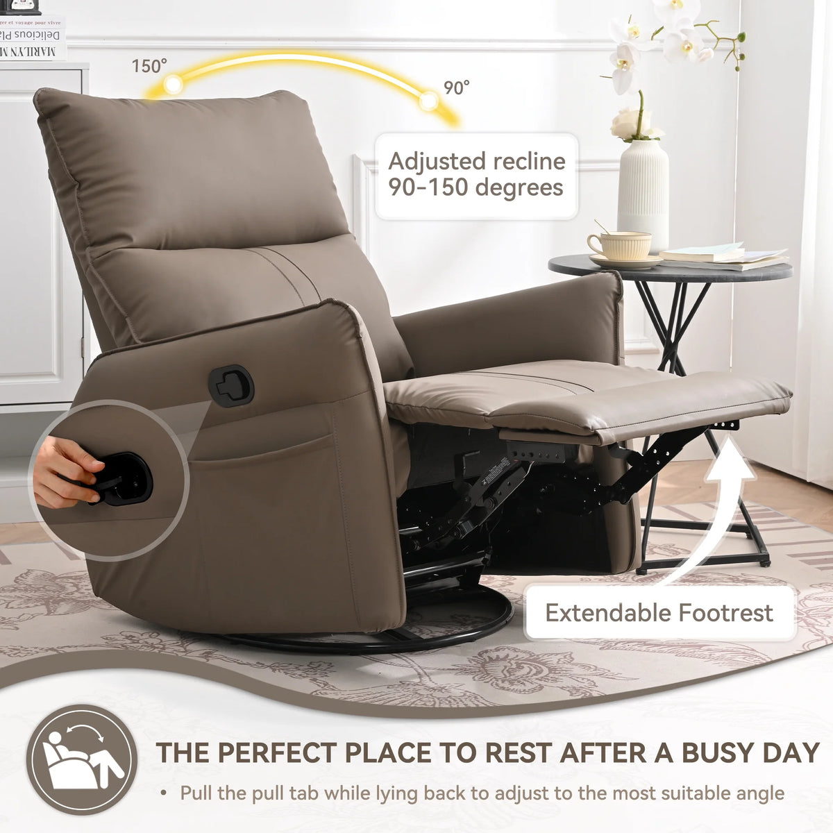4-in-1 Swivel Glider Rocker Recliner Chair Brown B711