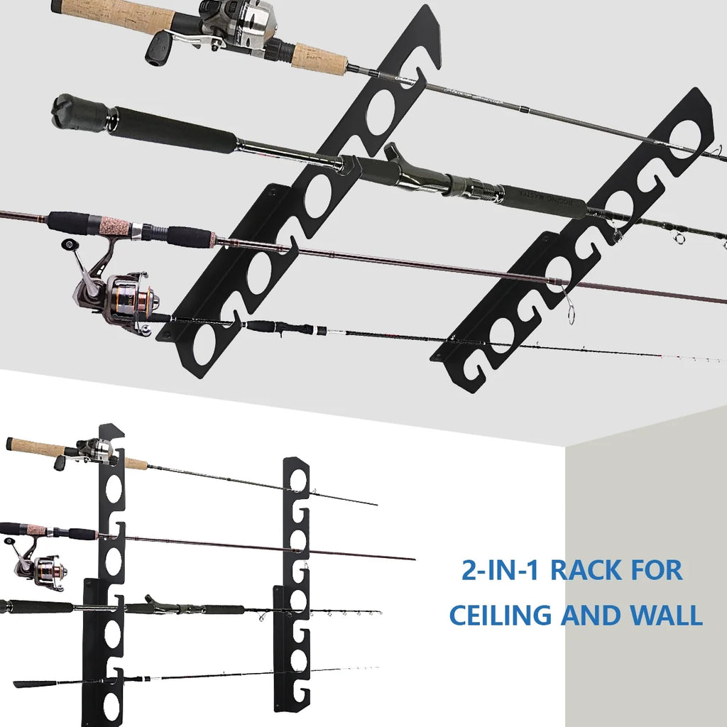 Black 2 Pack Fishing Rod Rack Wall Mount, Holds 16 Rods J38048