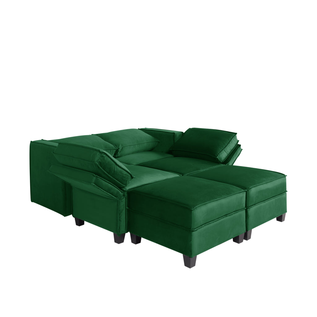 Modern Large Velvet U-Shaped Convertible Sectional Sofa Bed with Removable Storage Ottomans M1049