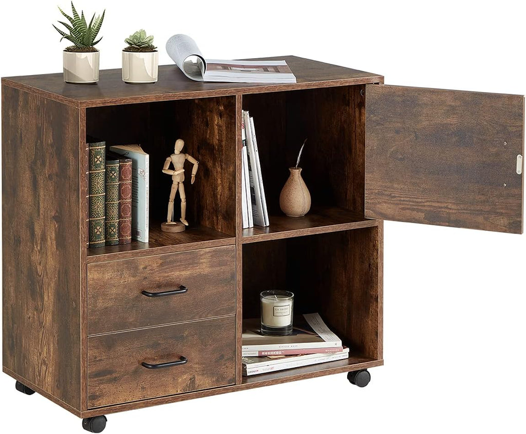 2 Drawers Mobile Wooden Lateral Filing Cabinet with Lockable Casters J44919