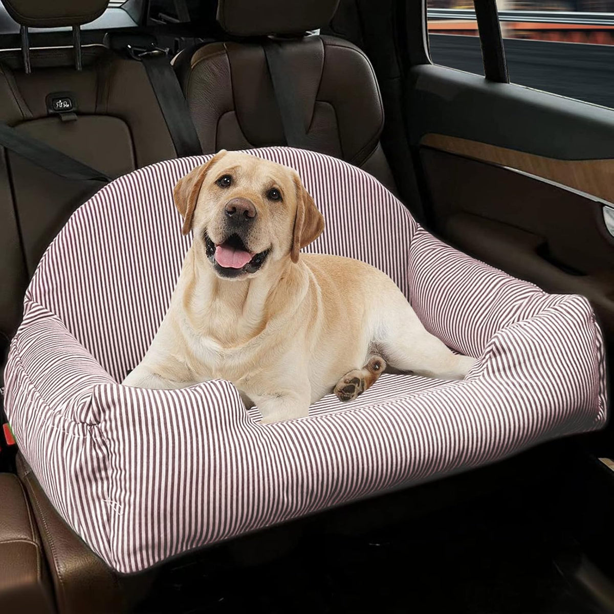 Dog Car Seat, Pet Booster Seat with Storage (Blue Stripes) S19645