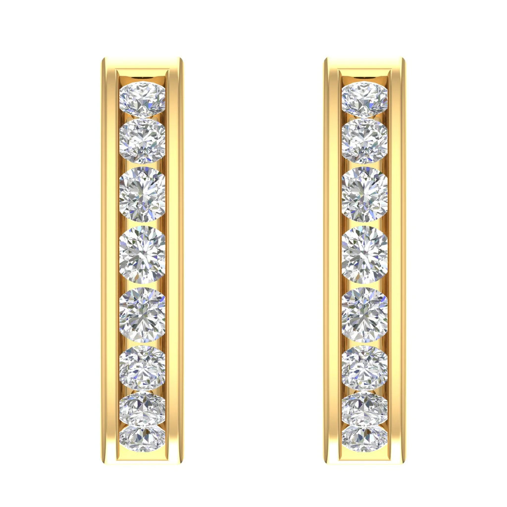 14K Yellow Gold Diamond Hoop Huggies Earrings W173