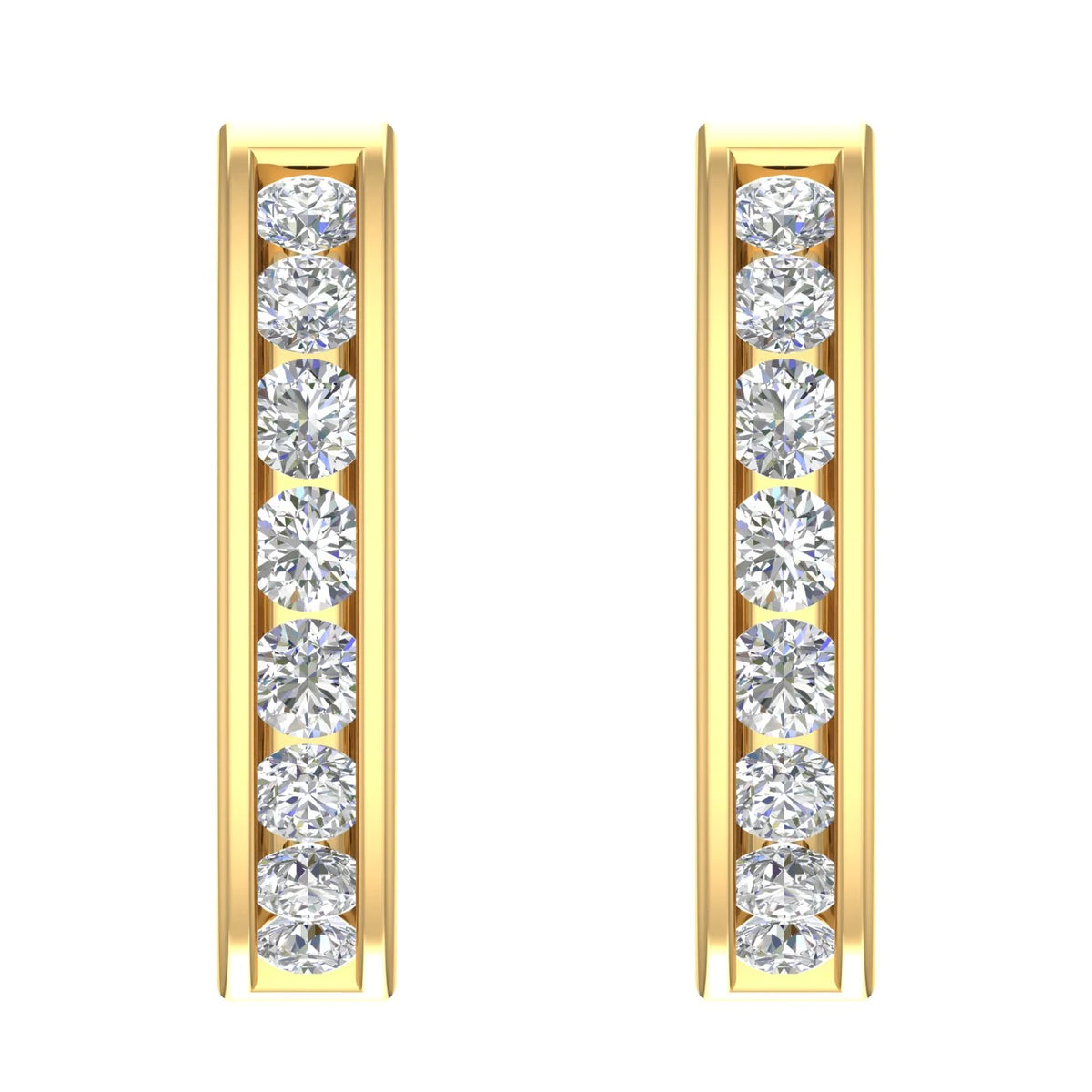 14K Yellow Gold Diamond Hoop Huggies Earrings W173