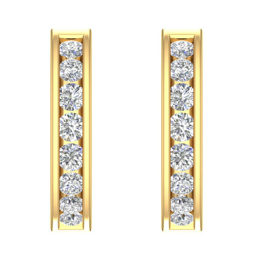 14K Yellow Gold Diamond Hoop Huggies Earrings W173