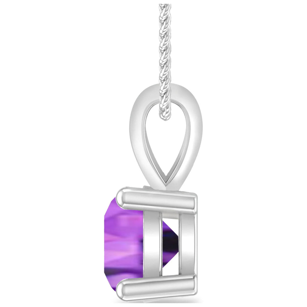3/4 Carat Round Amethyst 10K White Gold Solitaire Pendant Necklace P300