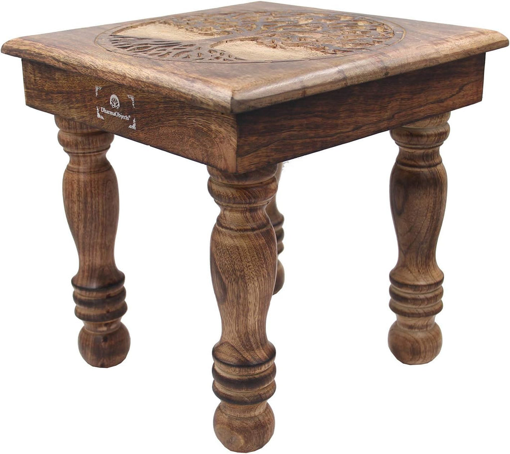Solid Mango Wood Hand Carved Puja Shrine Altar Meditation Table Y313
