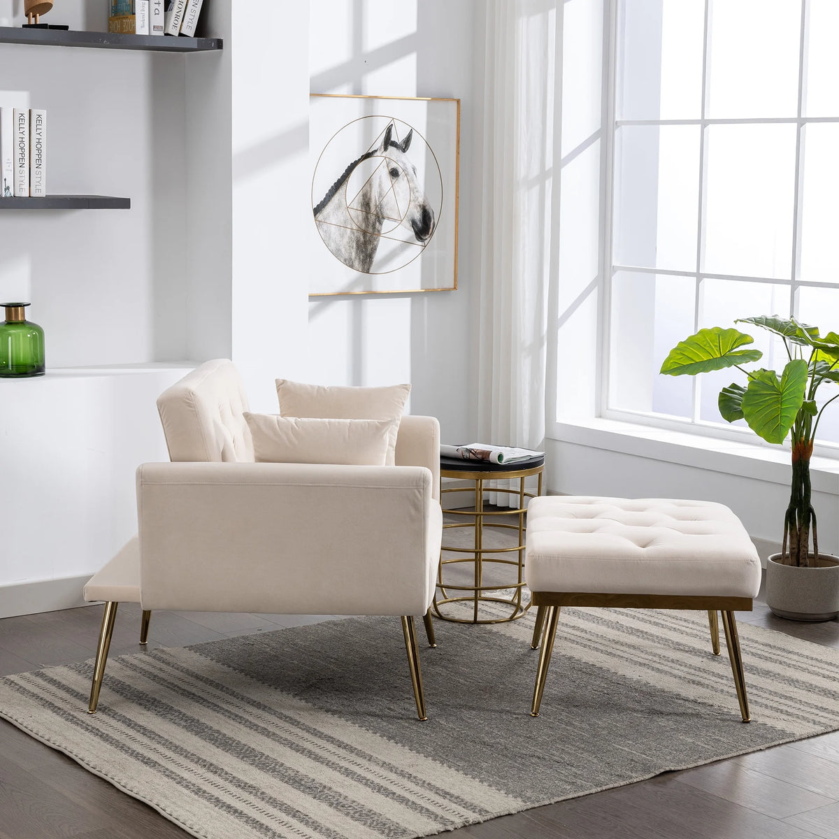 Velvet Accent Chair with Ottoman E1528