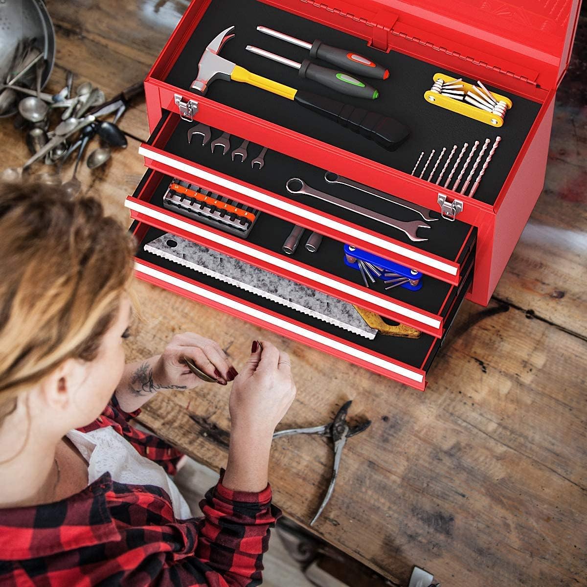 Red 20.5'' Steel Tool Box with 3 Drawers A348742