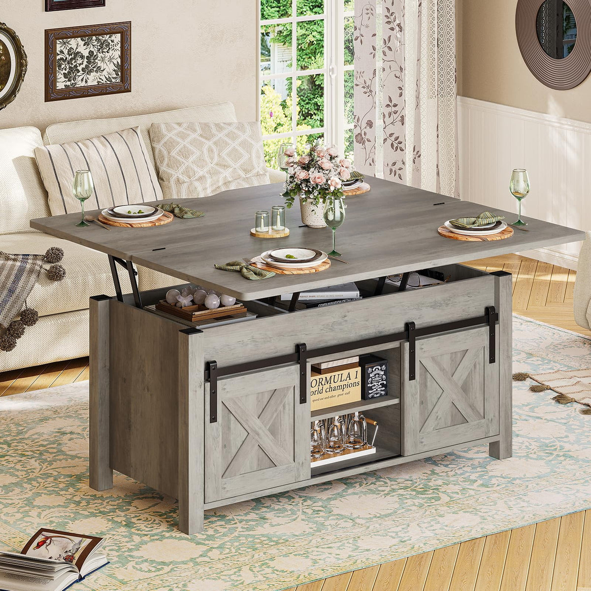 Gray Lift Top Coffee Table with Storage C305