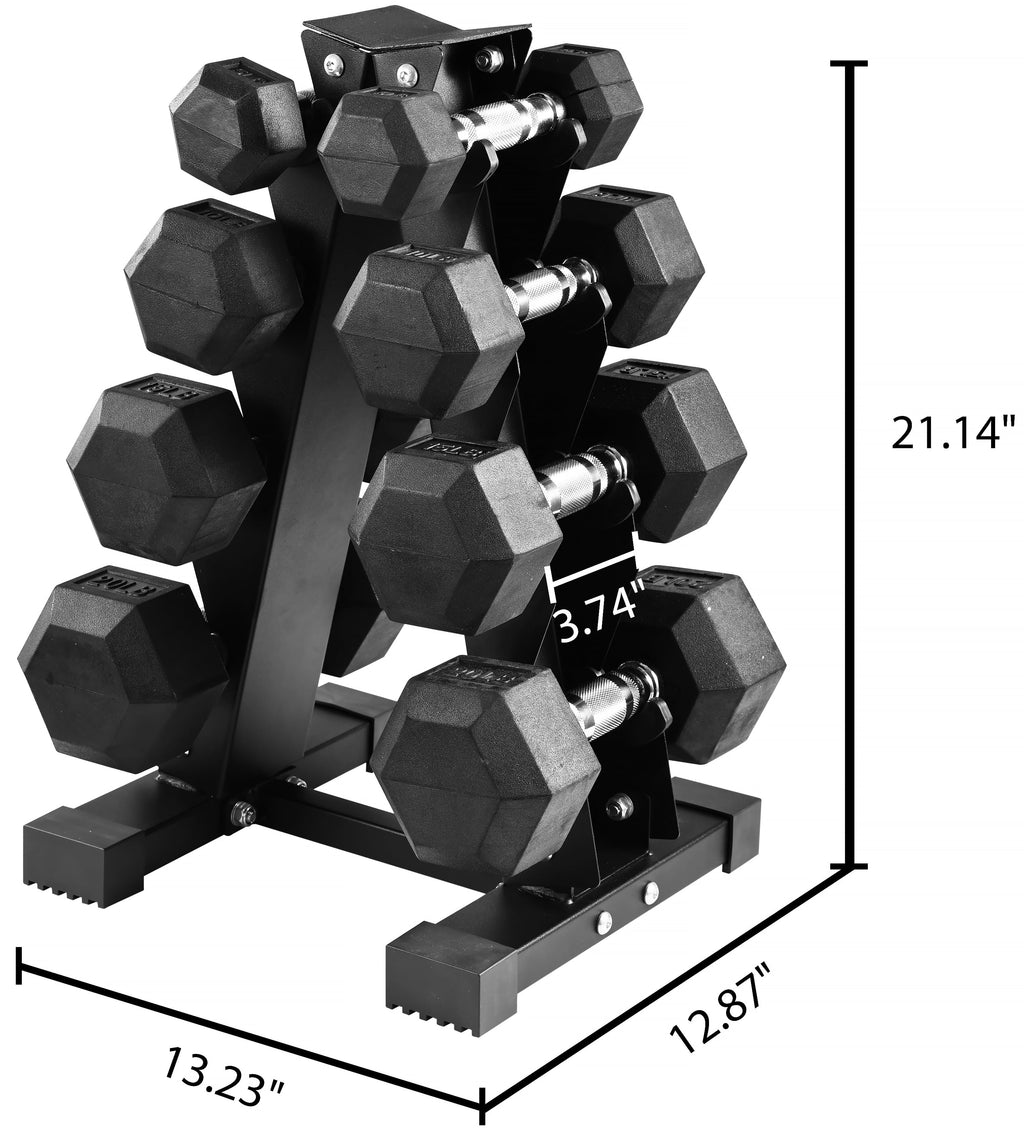 100LB Rubber Coated Hex Dumbbell Weight Set with Rack U30379