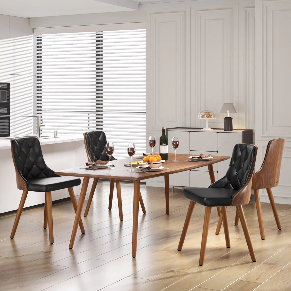 Black Set of 2 PU Leather Upholstered Dining Chairs O824