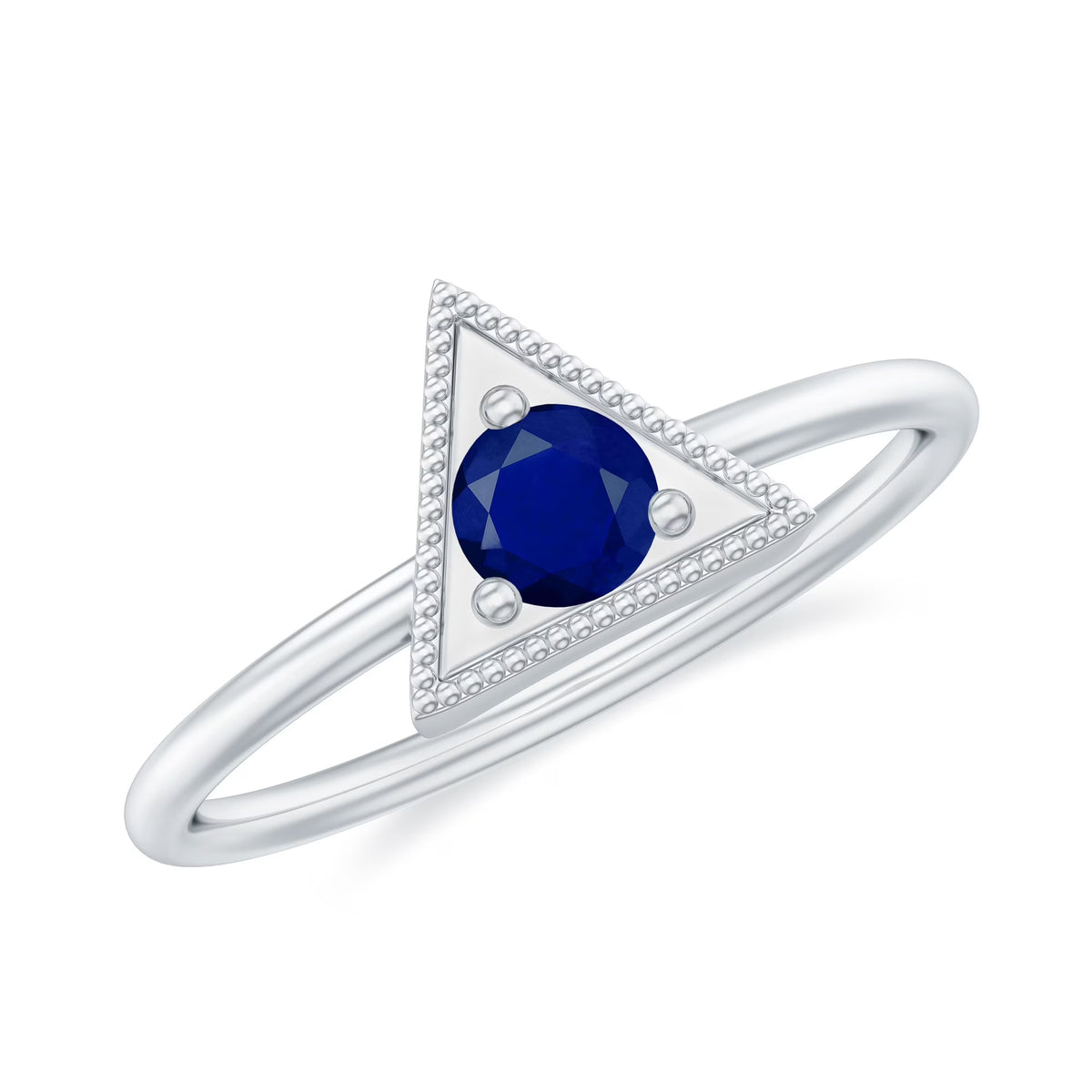 Blue Sapphire Triangle Shape Gold Milgrain Ring, 925 Sterling Silver, US 4.00 X4735