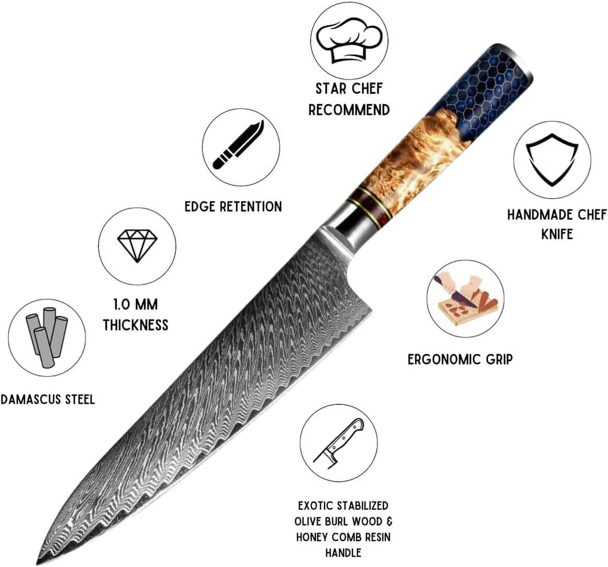 12.5-inch Damascus Chef Knife with Olive Wood Handle V19236