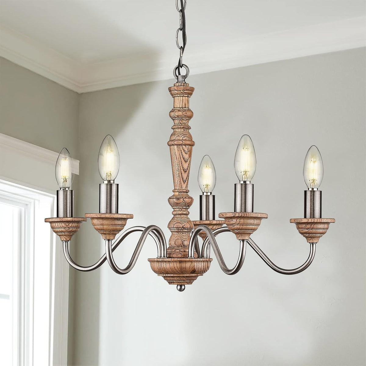 French Country 5-Light Wood Chandelier A65589