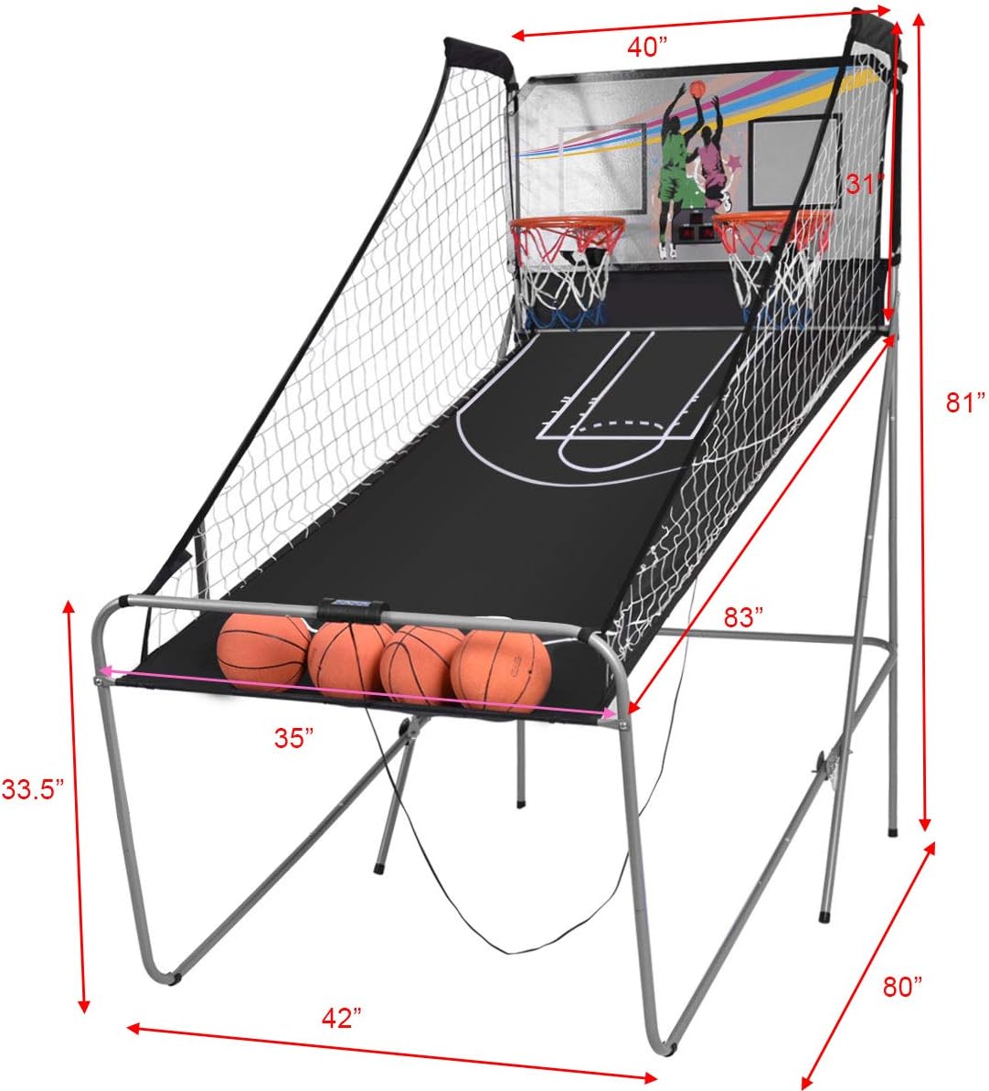 Foldable Basketball Arcade Game with LED Scoring System F586