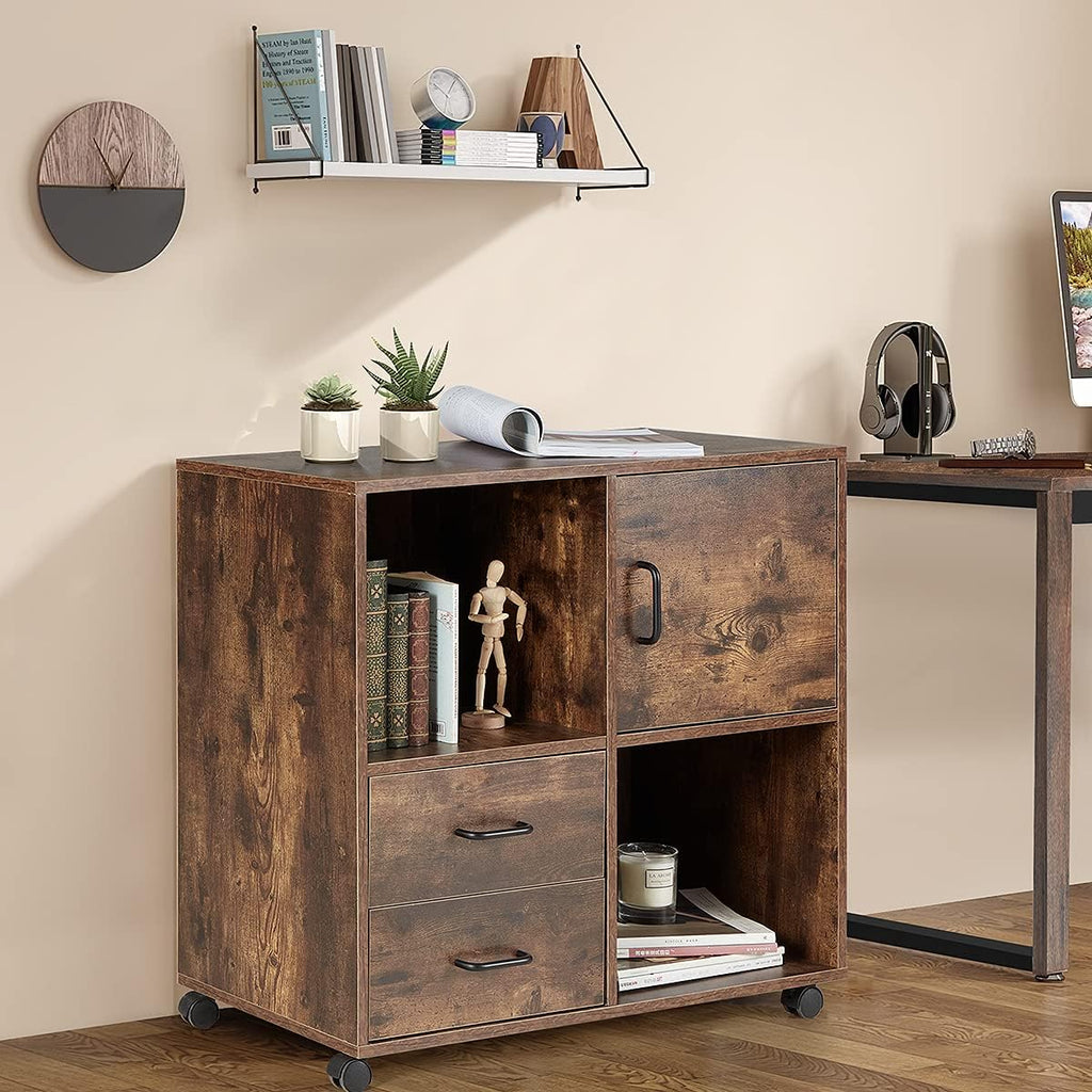 2 Drawers Mobile Wooden Lateral Filing Cabinet with Lockable Casters J44919