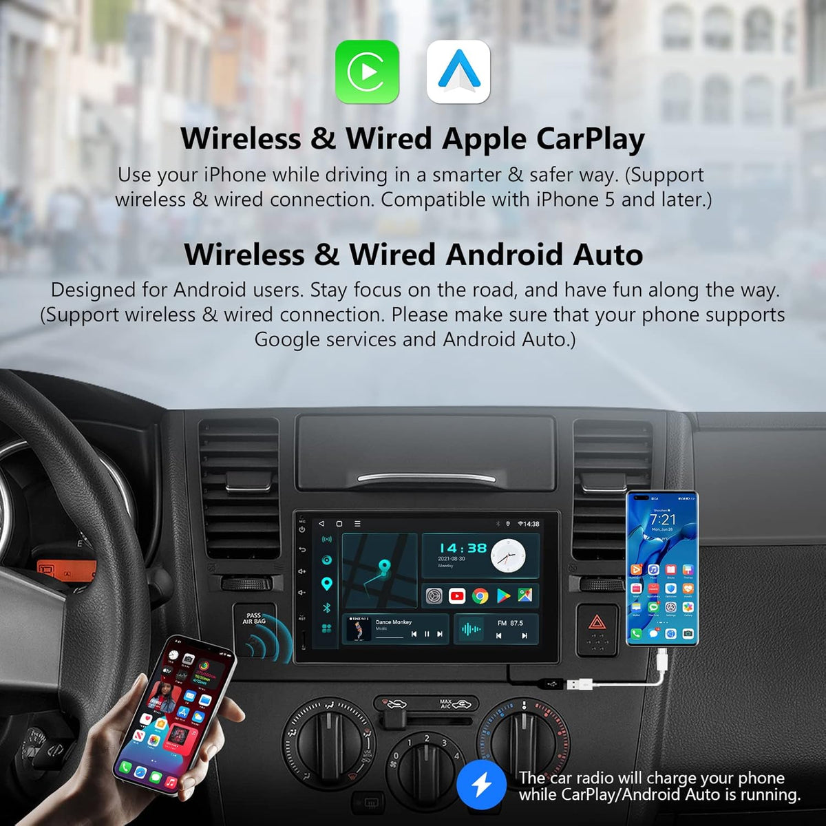 7 Inch Double Din Car Stereo Receiver with Bluetooth D305