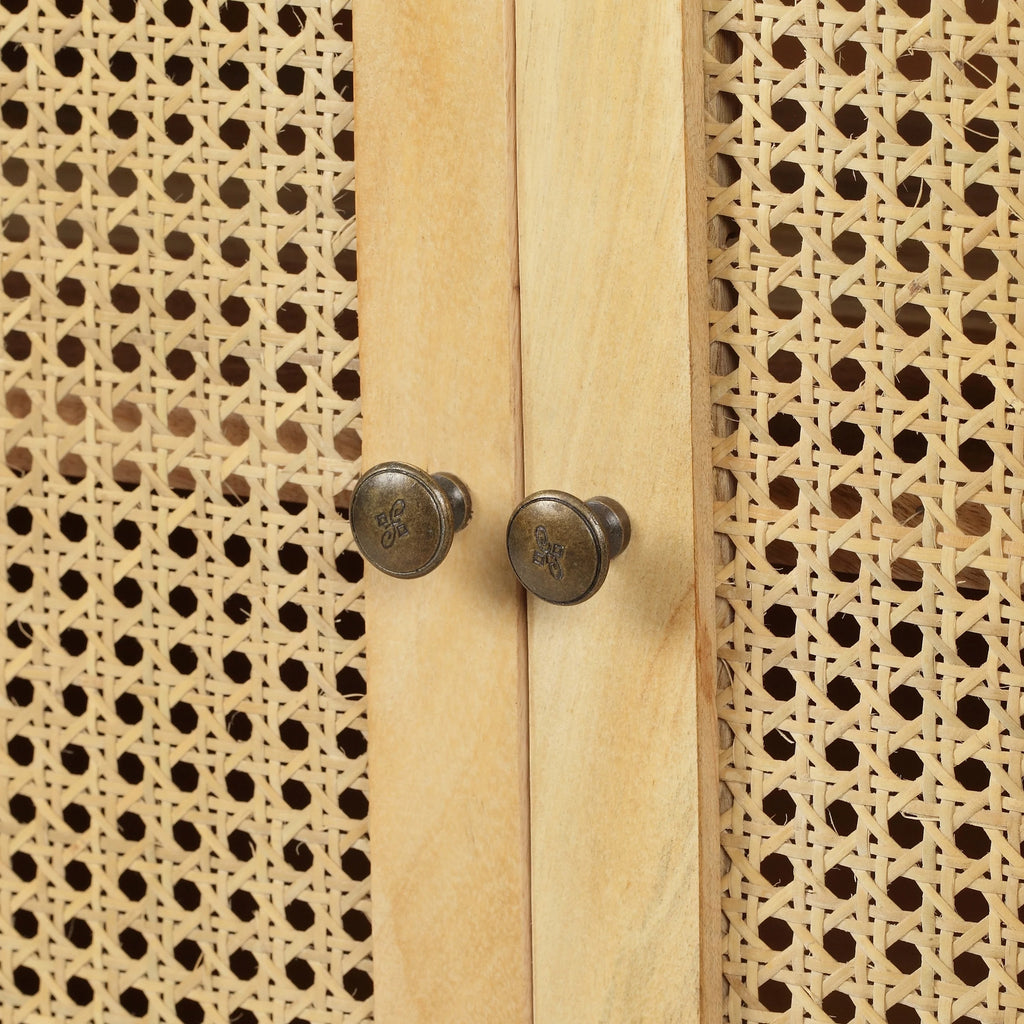 2 Door Mango Wood Cabinet with Wicker Caning N6466
