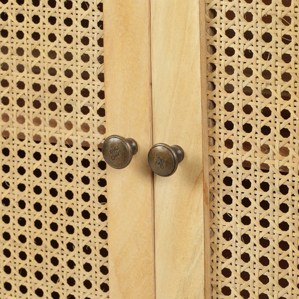 2 Door Mango Wood Cabinet with Wicker Caning N6466