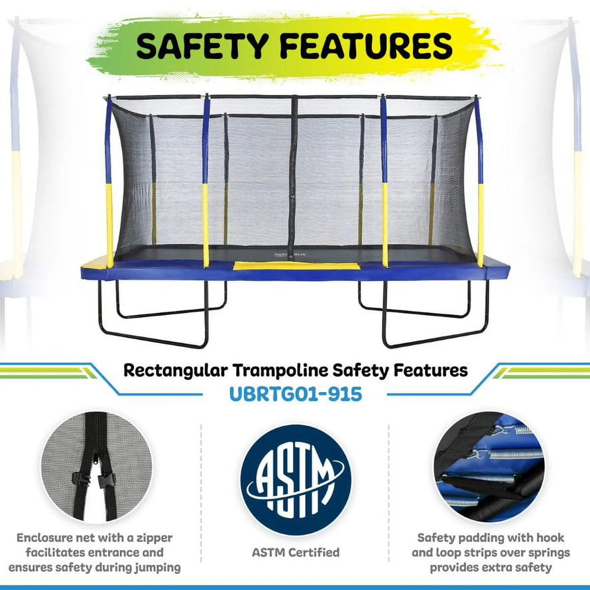 9' X 15' Rectangular Trampoline Set with Enclosure System P42289