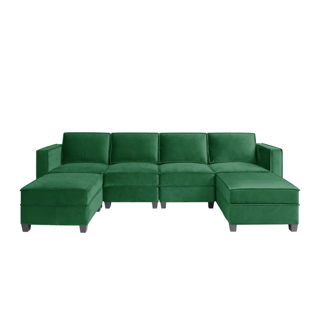 Modern Large Velvet U-Shaped Convertible Sectional Sofa Bed with Removable Storage Ottomans M1049