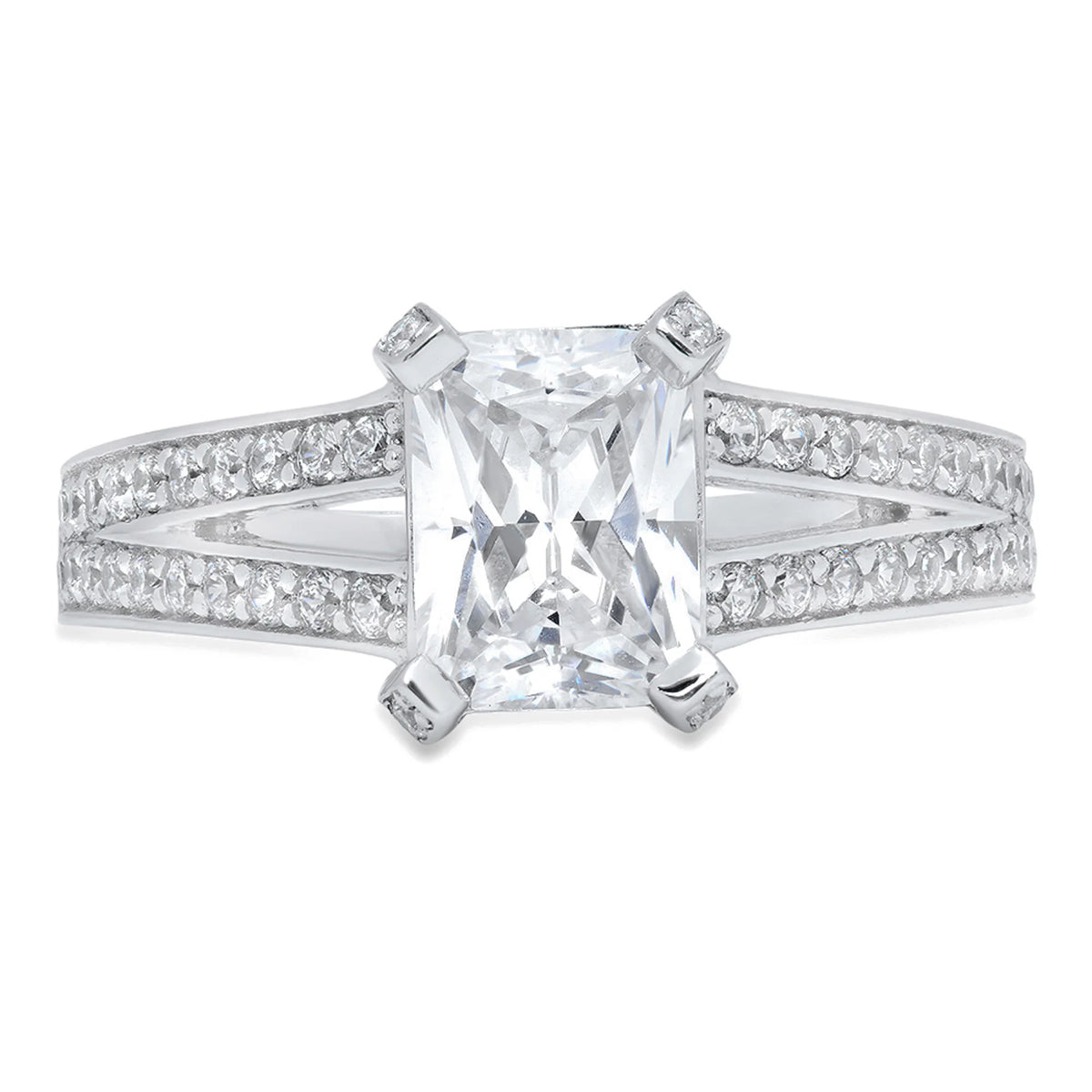 18K White Gold Emerald Cut Diamond Engagement Ring size 4 T371