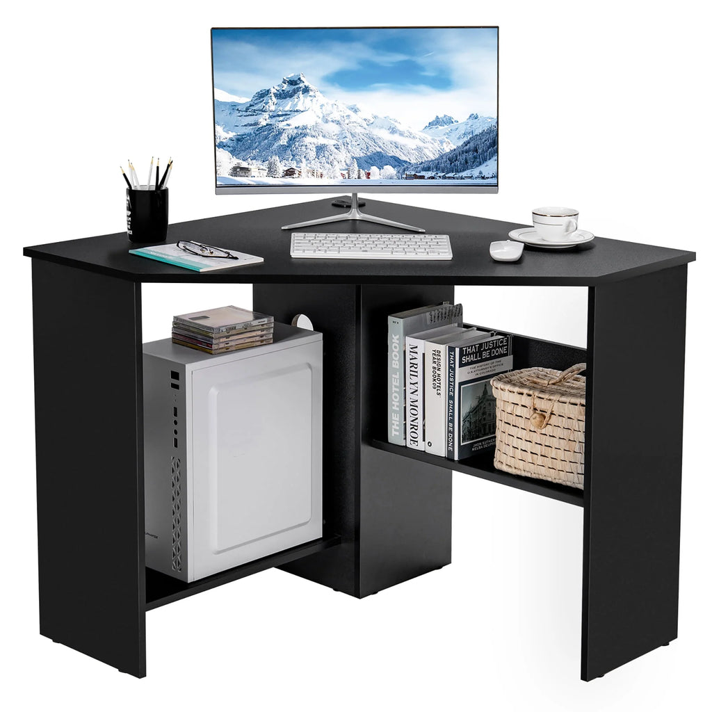 Corner Computer Desk with Storage Shelf F64866