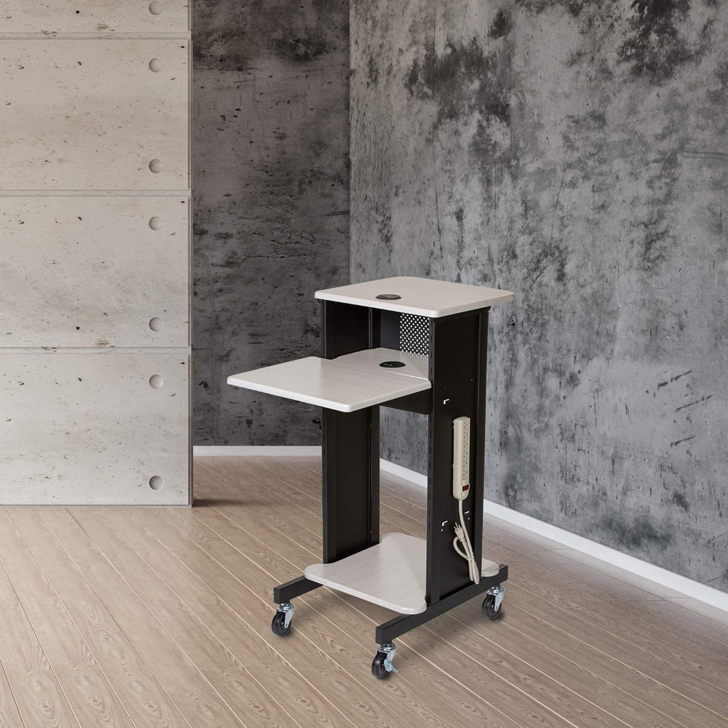 Presentation Cart and Stand, Steel Frame, Ivory Woodgrain M361