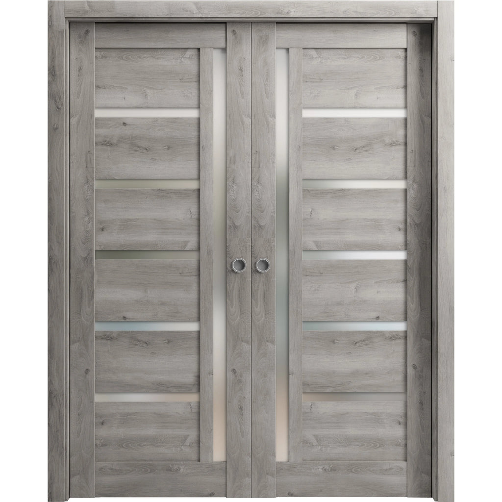 Sliding French Double Pocket Doors 64 x 84 inches Solid Wood with Frosted Glass O518