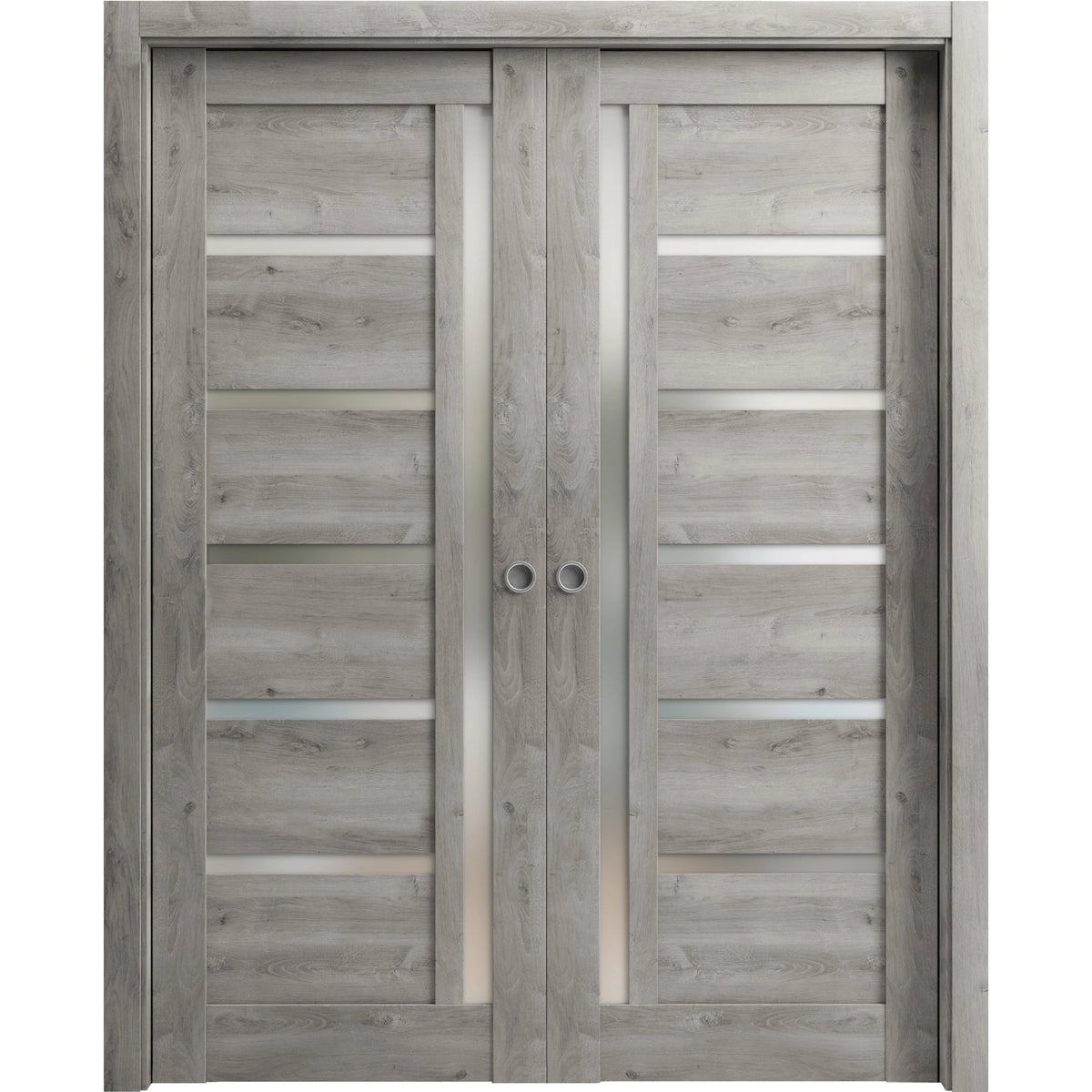 Sliding French Double Pocket Doors 64 x 84 inches Solid Wood with Frosted Glass O518