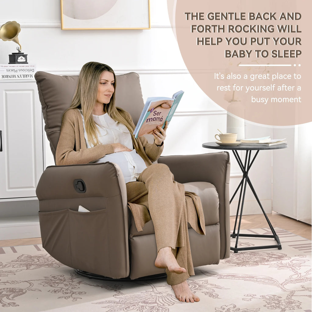 4-in-1 Swivel Glider Rocker Recliner Chair Brown B711