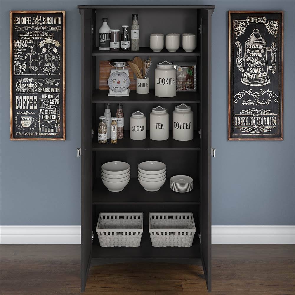 Vintage Black Kitchen Pantry Cabinet with Doors D46260