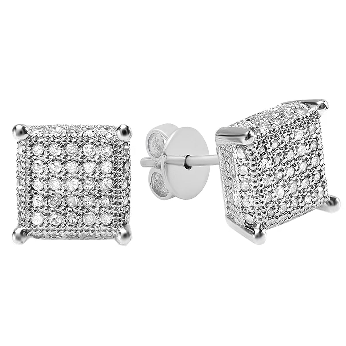 0.55 Carat Round Lab Grown White Diamond Mens Iced Stud Earrings, 925 Sterling Silver V852927