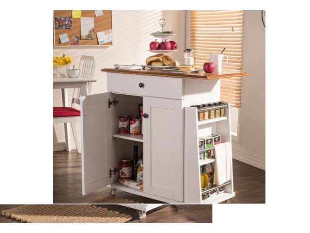 Two-Tone White and Dark Brown Lacquered Wood Kitchen Cart Cabinet Q1452