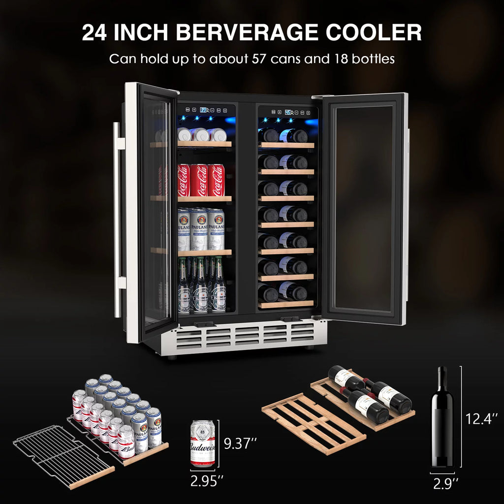 Beverage Refrigerator and Wine Cooler, Dual Zone 24 inch Built-in 20 Bottles 57 Cans H5671