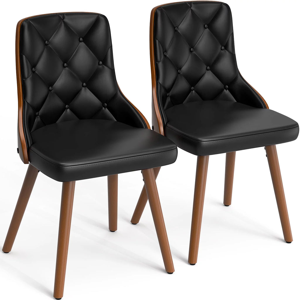 Black Set of 2 PU Leather Upholstered Dining Chairs O824
